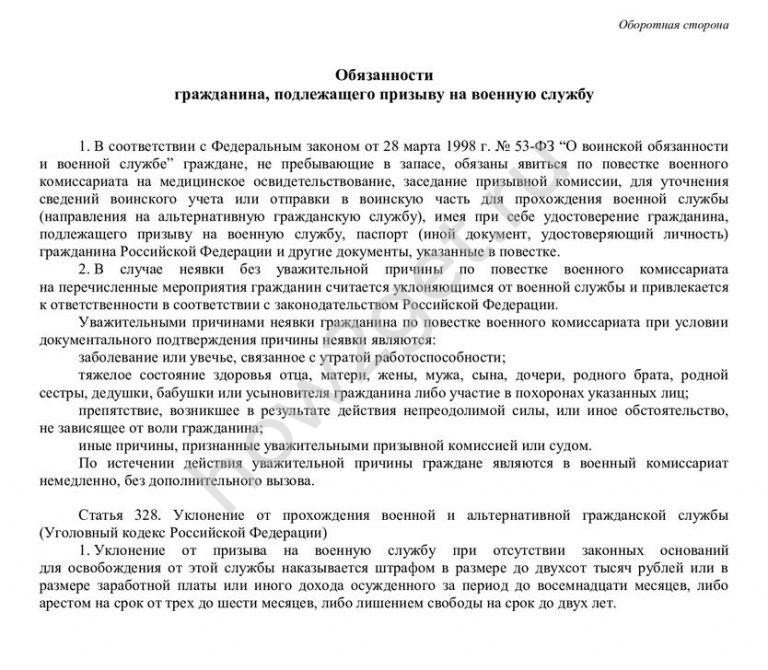 Образец заполнения повестки в военкомат